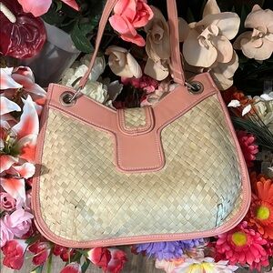boutique bag, Pink and Tan Woven HandBag